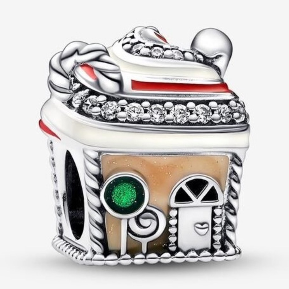NWOT Festive Gingerbread House Charm, Mixed Enamel Sterling Silver 925